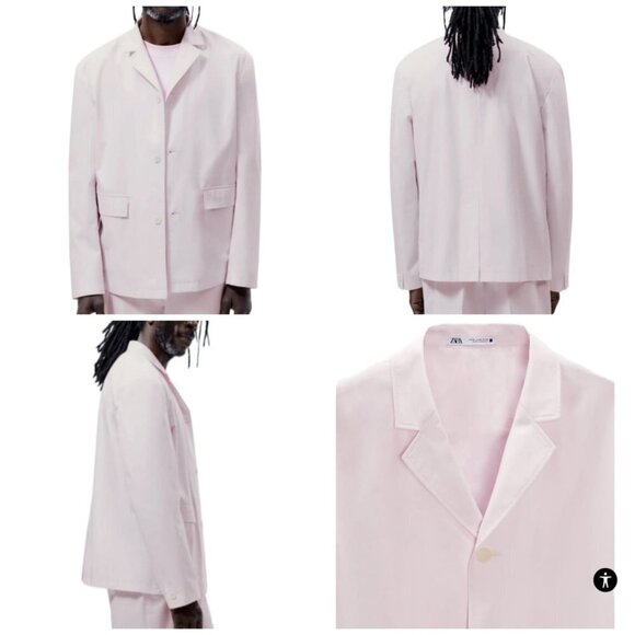 ZARA POPLIN SUIT JACKET SS22 PINK | 4624/076 $145 - Picture 2 of 3